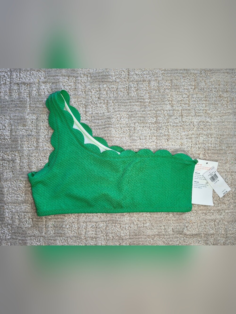 NWT Old Navy Green Scalloped One Shoulder Bikini Swim Top Size L (10-12) UPF 40
